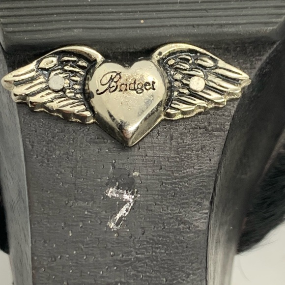 Bridget Black Pony Hair Rhinestone Buttons Wedge sz 7 - Picture 10 of 14